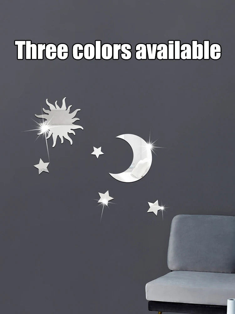 6PCS Star Moon Combination Mirror Acrylic Stereo Self Adhesive Diy Bedroom Living Room Can Be Removed Wall Stickers