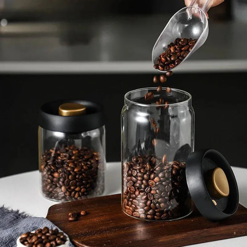 Coffee Bean Sealed Jar, Kitchen Storage, Glass Jar, Moisture-Proof, Vacuum Pressed Storage Jar, Tea, Rice, Peanut Storage
