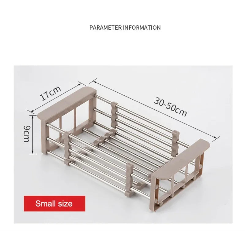 Kitchen Sink Drain Rack Stainless Steel Extendable Dish Drying Rack Drain basket Fruit Vegetable Washing Drainer Storage rack