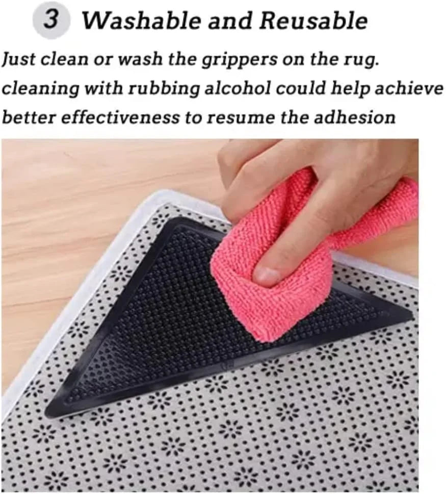 4/8pcs set Triangle Washable Rug Gripper Anti-slip Reusable Rubber Mat Non Slip Patch Tape for Tile Floors Carpets Corners Pad