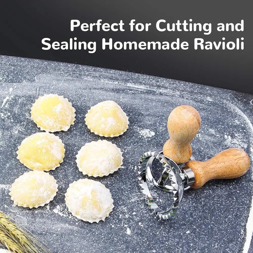 1pc/2pcs/4pcs/5pcs Ravioli Stamp Maker Cutter with Roller Wheel Wooden Handle for Ravioli, Pasta, Dumplings Lasagna, Pierogi