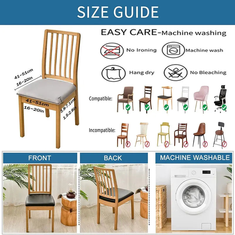 aterproof PU Chair Cushion Cover For Kitchen Dining Room Leather Seat Cover Dining Room Chair Seat Cushion Cover Solid Color