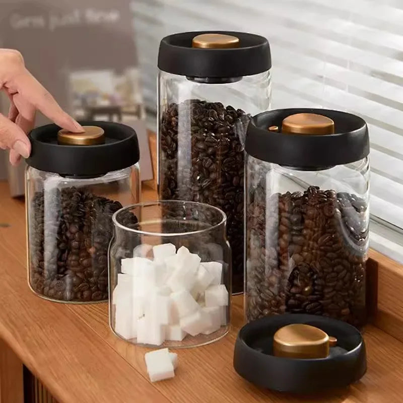 Coffee Bean Sealed Jar, Kitchen Storage, Glass Jar, Moisture-Proof, Vacuum Pressed Storage Jar, Tea, Rice, Peanut Storage