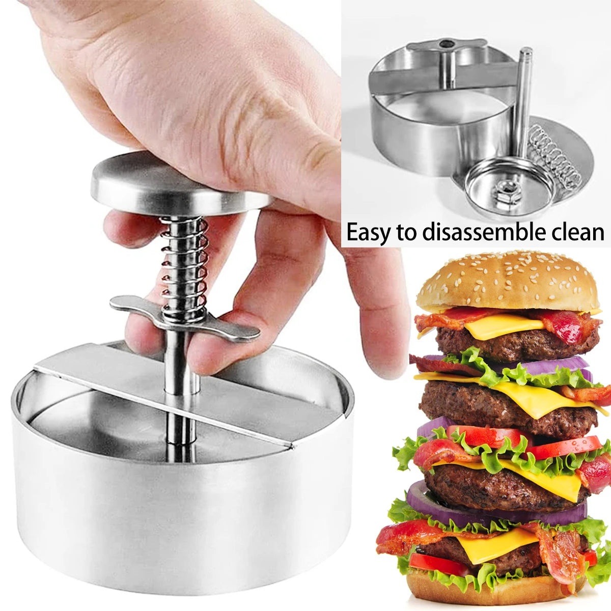2025 Hamburger Press Hamburger Patty Maker 304 Stainless Steel Non-Stick Burger Press for Making Meat Patties and Thin Burgers