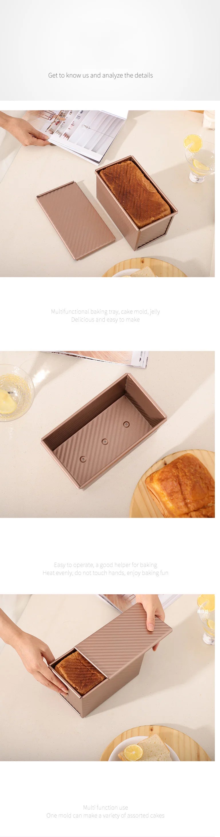 1Pcs Rectangle Loaf Pan with Cover Bread Baking Mould Cake Toast Non-Stick Toast Box with Lid Aluminized Steel Bread Mould