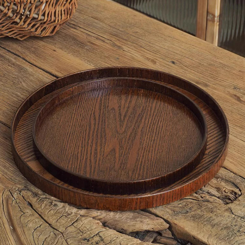 Round Wooden Serving Tray 21/27/30cm Wood Platte Decorative Tray for Coffee Home Table Breakfast Dinner Tea Food Tray