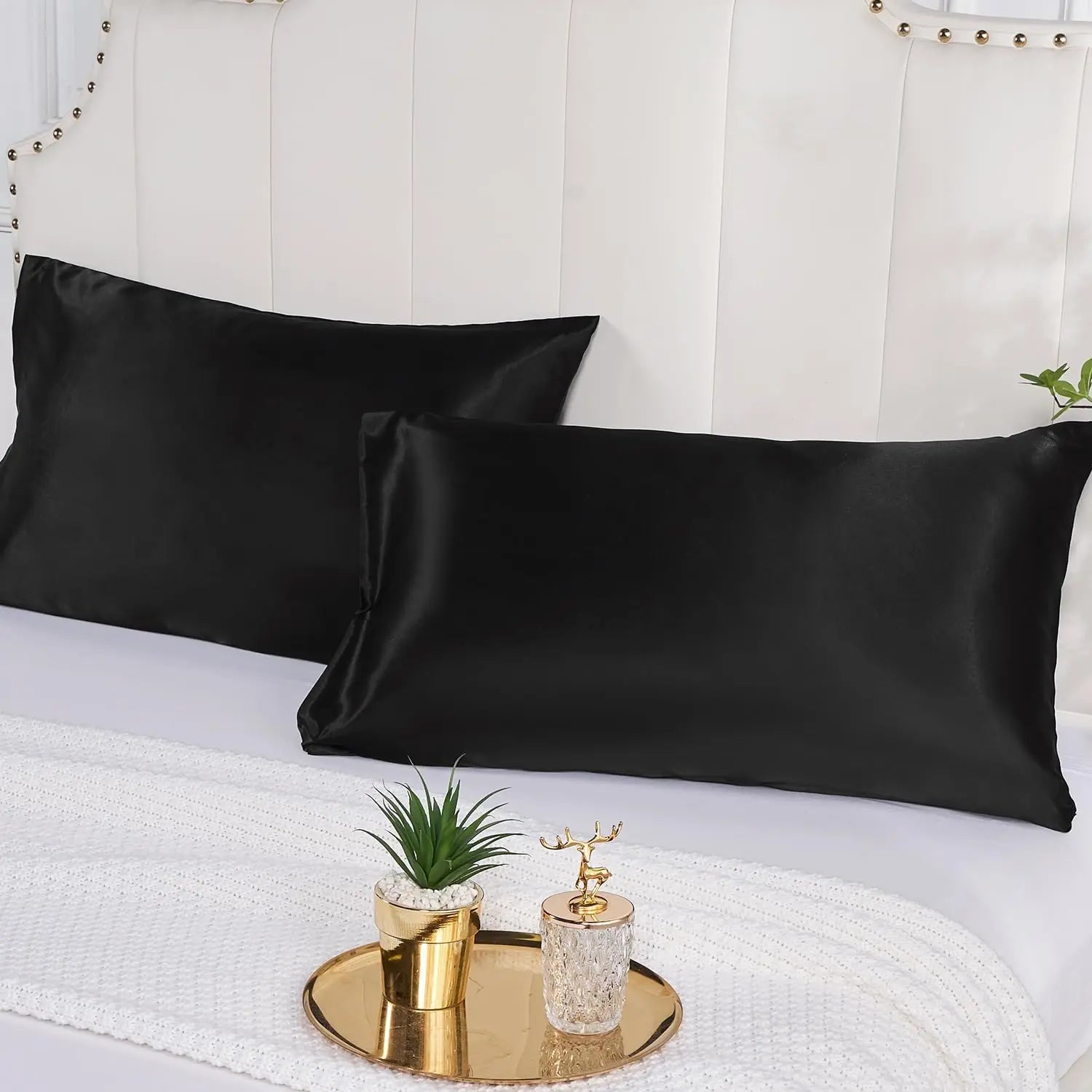 2pcs Satin Silk Pillowcase for Hair and Skin, Coral Pillow Cases Standard Size Set of   Super Soft Pillow Case