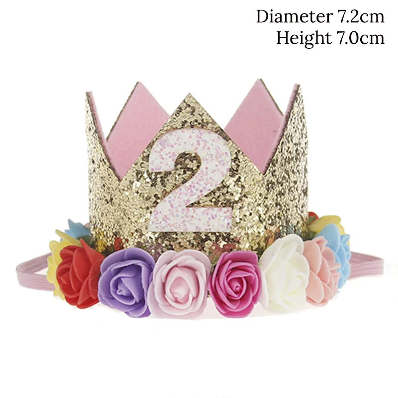 Baby Birthday Party Hat Crown 1 2 3 Year Baby Girl Princess Crown Headband Baby Shower First 1st Happy Birthday Party Decor kids