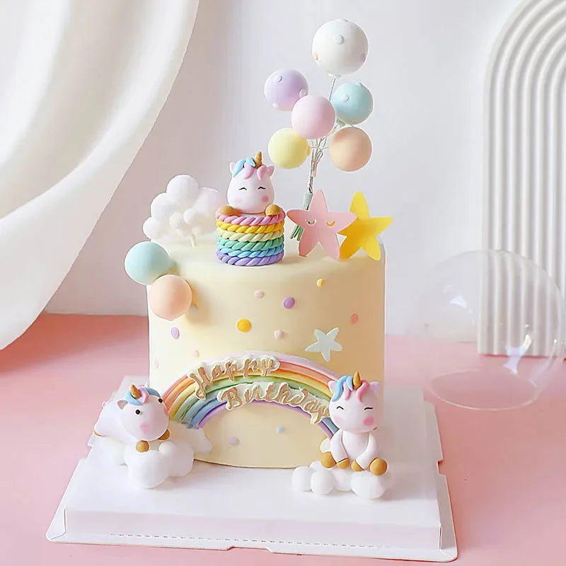 Rainbow Unicorn Cake Topper  Girl Baby Shower Birthday Decoration Kids Liked Unicorn Theme Decor Cupcake Party Baking Supplies