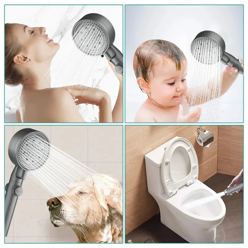 High-pressure Shower Head Set 5 Modes of Adjustment Showerhead with Hose Water-saving One-touch Stop Bathroom Accessories