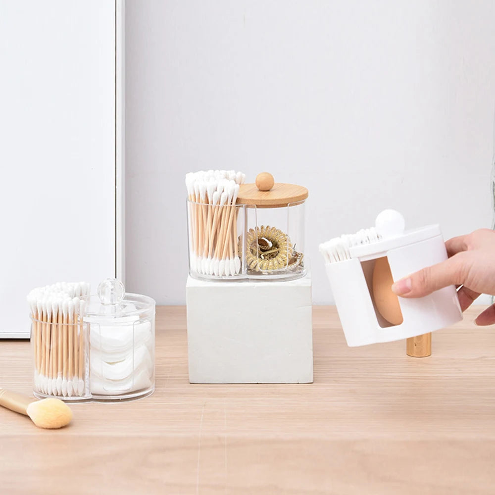 Cotton Round Pad Holder Powder Puff Storage Box Home Cotton Swab Box Makeup Organizer Dustproof Portable Durable Bathroom Jar