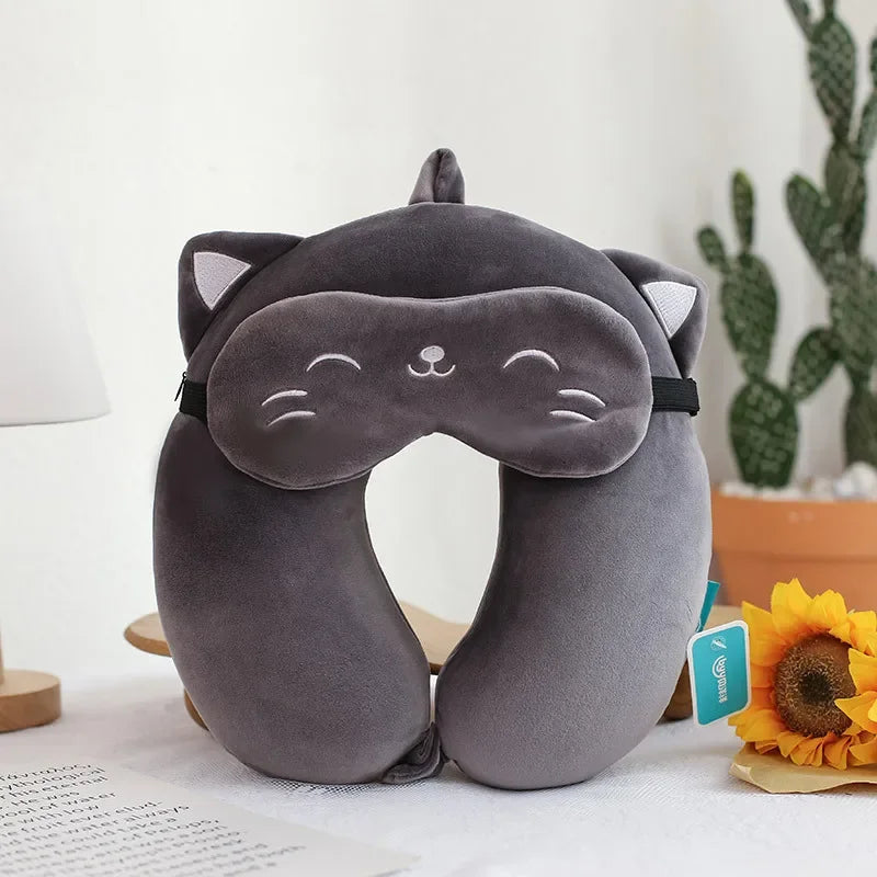 Cartoon Neck Pillow Memory Cotton U-shaped Soft Fluffy Travel Pillow Car Airplane Office Lunch Break Comfortable Sleep Headrest