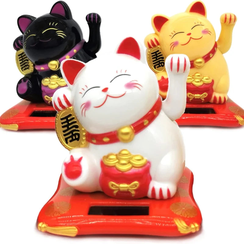 Solar-powered Lucky Cat MINI Statue, Cat Waving Arm Suit, Lively And Cute Maneki Neko, Store Front Desk Decoration