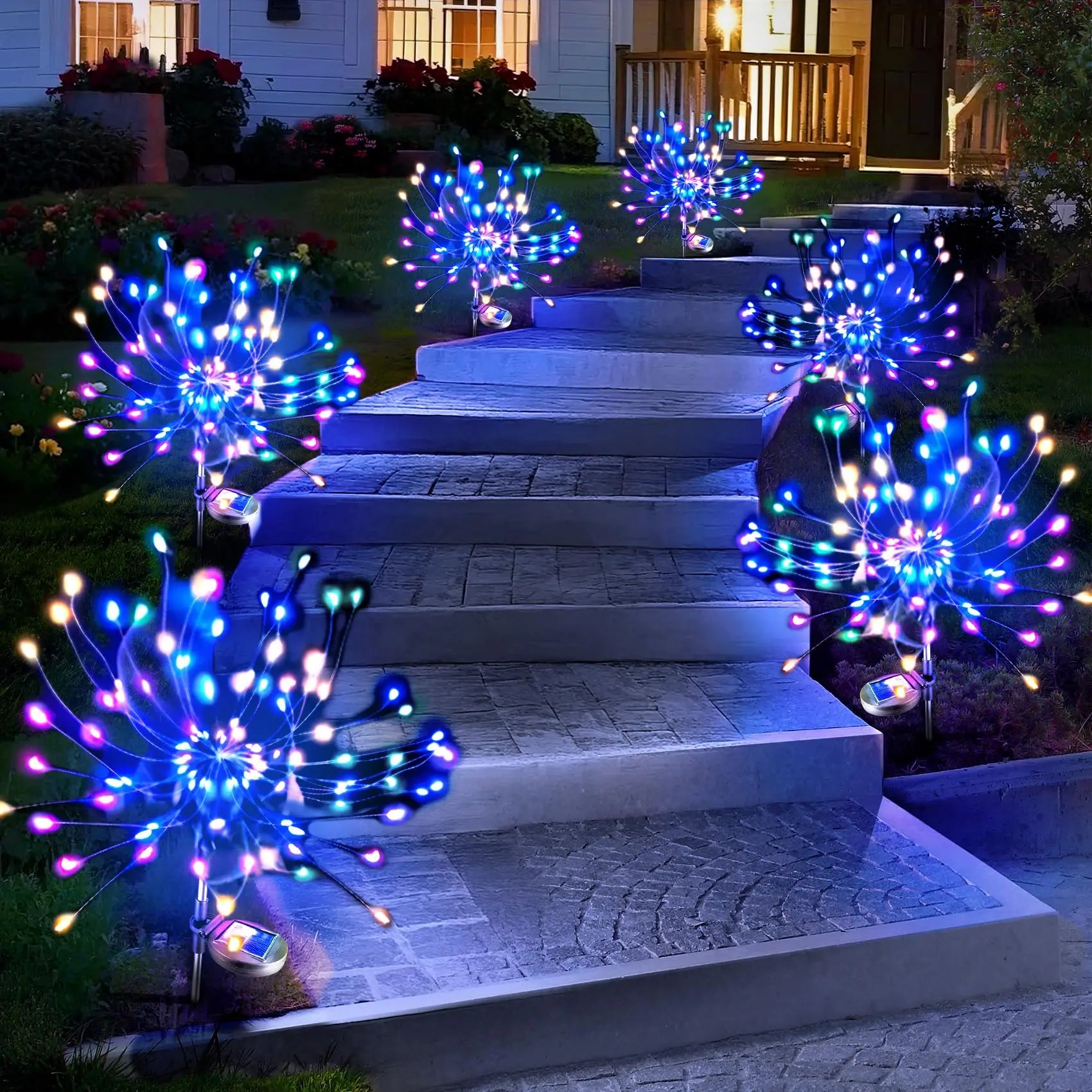 Outdoor Decorative Solar Fireworks Light 200LED Multicolor Starburst Lamps with 8 Lighting Modes Waterproof for Garden Yard Path