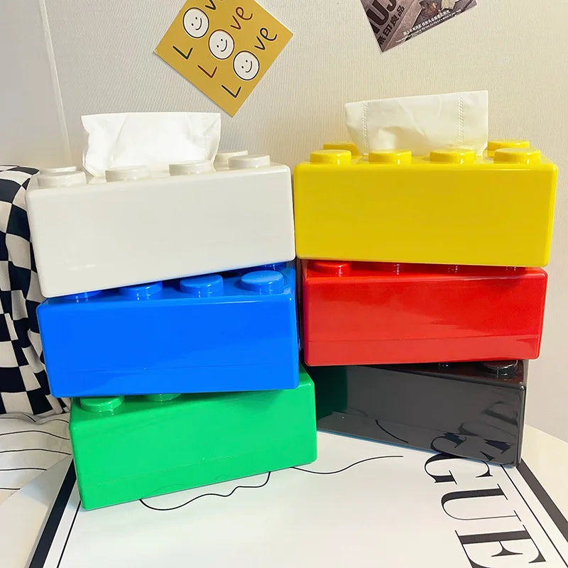 1PC Creative Cartoon Building Block Tissue Box with High Aesthetic Value for Household Napkins Paper Drawer Storage Box
