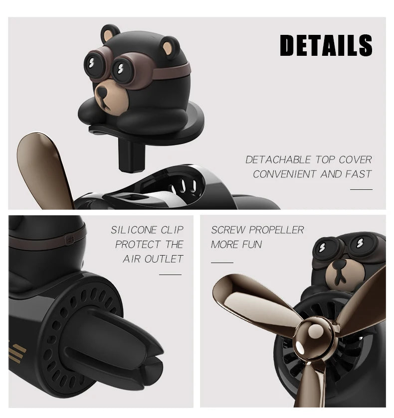 Rotating airplane pilot bear car air fresheners accessories interior decorations fan vent clips perfume fragrance diffuser aroma