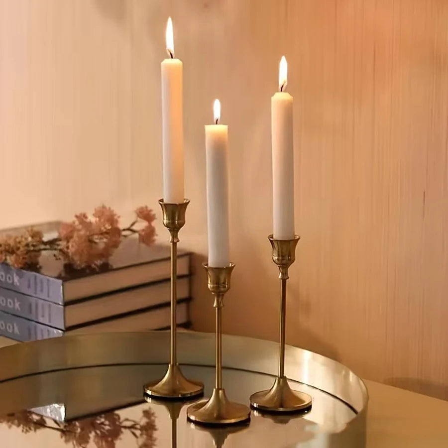 Set of 3 Vintage Elegant Metal and Aluminum Tabletop Candle Holders, Suitable for Wedding Anniversary, Home and Hotel Decoration