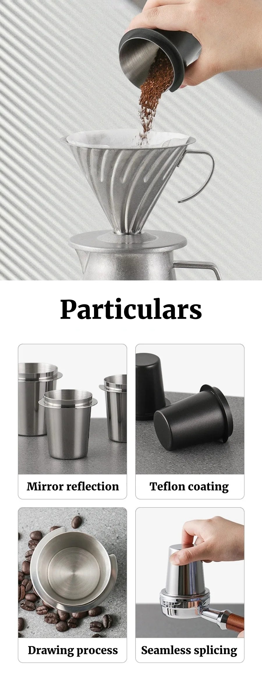 58/53/51mm Coffee Dosing Cup Sniffing Mug for Espresso Machine Wear Resistant Stainless Steel Coffee Dosing Cup Drop Shipping