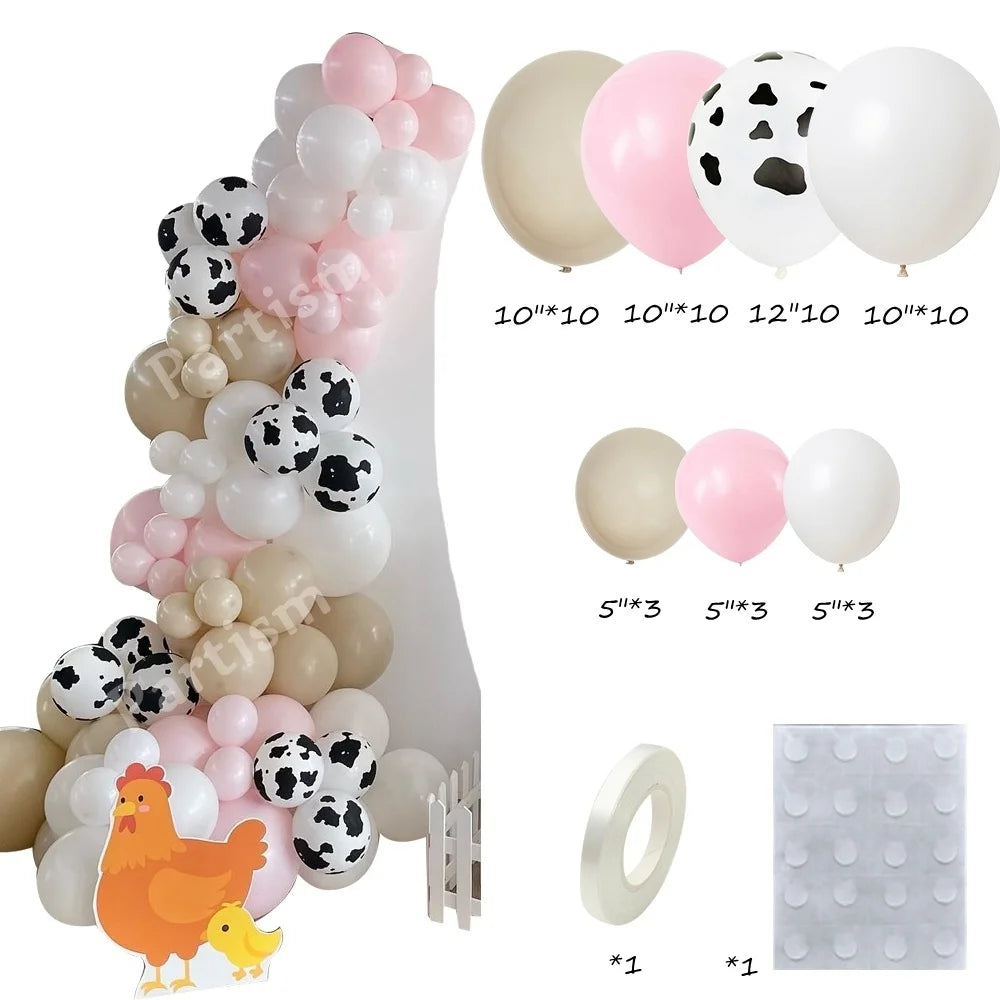 Carton Farm Animal Balloon Set with Pink Foil Number Balloon for Kids Farmland Animal Happy Birthday Party Decoration Supplies