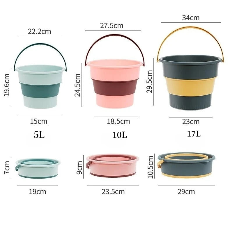 5/10/17L Portable Folding Bucket  Multifunctional Thickened Silicone Bucket for Car Washing and Fishing  Camping Folding Bucket
