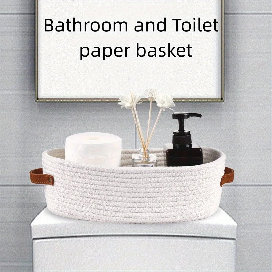 Oval Woven Bathroom Storage Basket, Multifunctional Desktop Organizer, Toilet Paper Holder, Toy Storage Basket