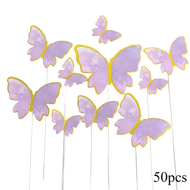 10/50pcs Butterfly Cake Toppers, Elegant Purple & Pink Paper Decorations for Birthday, Wedding, Parties, DIY Baking Accessories