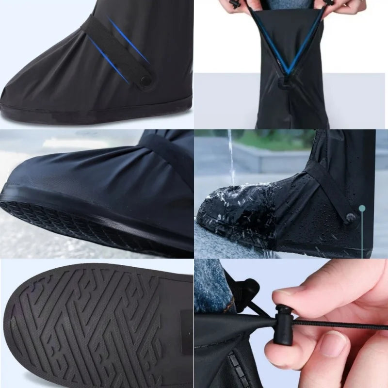 Reusable Anti-Slip PU Leather Waterproof Shoes Cover Water Boots Cycling Hiking Overshoes Rain Snow Wet Sand Shoes Protectors
