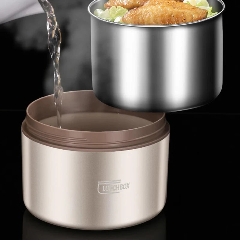 304 Stainless Steel Insulated Lunch Box with Storage Bag Portable Double-layer Covered Lunch Box Office Student Sealed Lunch Box