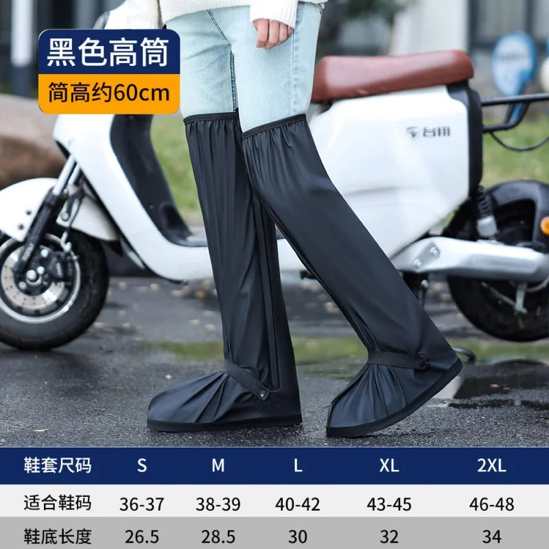 Reusable Anti-Slip PU Leather Waterproof Shoes Cover Water Boots Cycling Hiking Overshoes Rain Snow Wet Sand Shoes Protectors