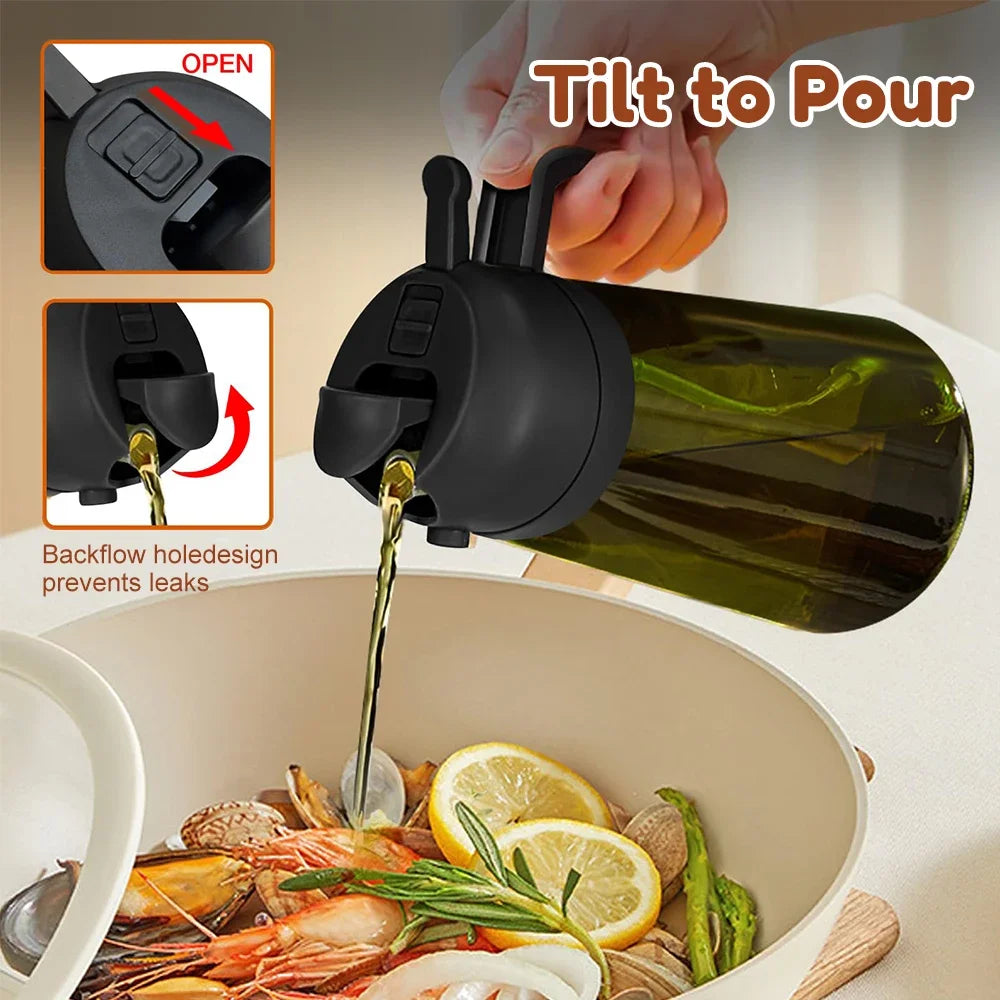 470ML/16oz Light-Blocking Dark Oil Sprayer for Cooking 2 in 1 Olive Oil Dispenser Bottle for Kitchen Dark Green Glass Oil Bottle