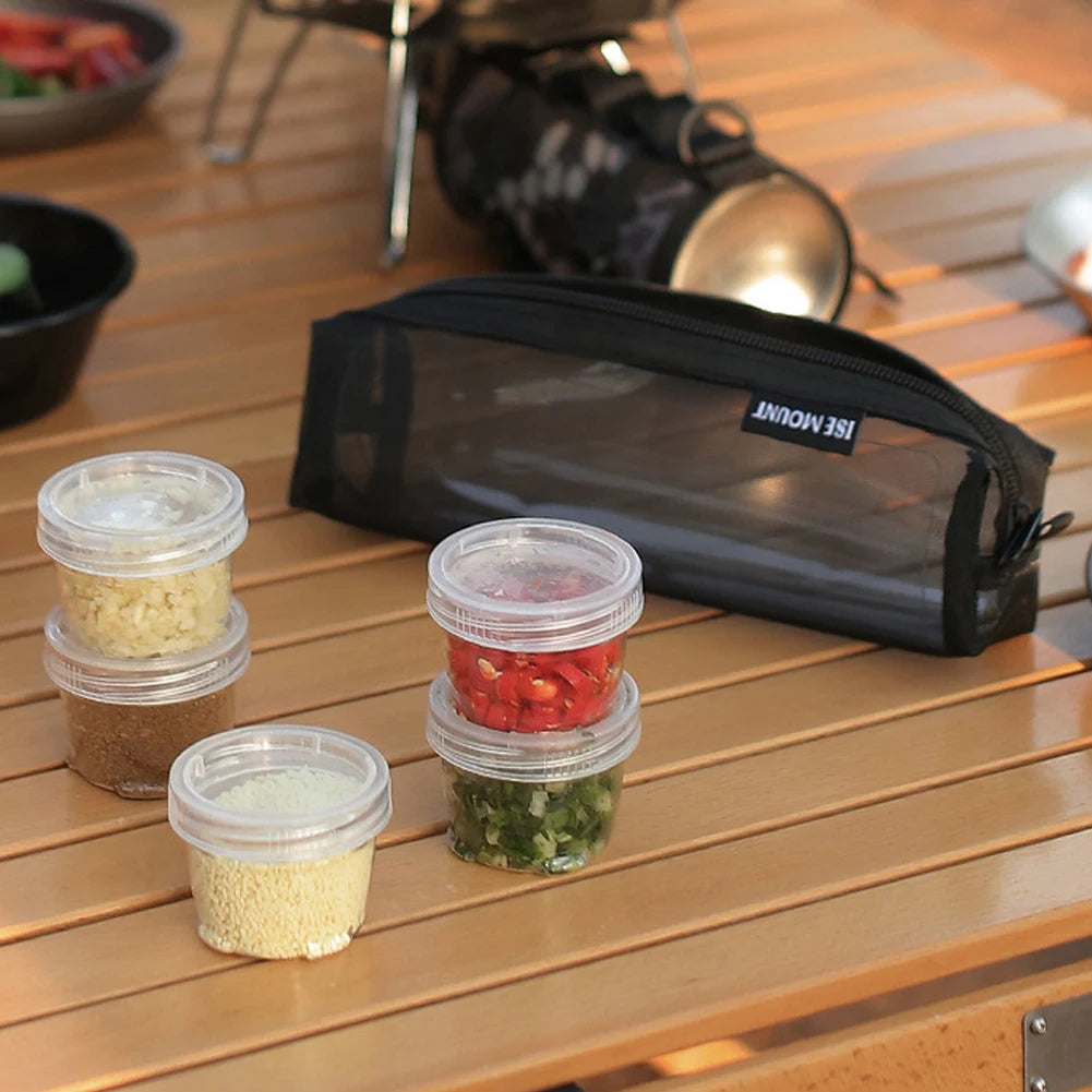 Camping Spice Kit With 5 Clear Seasoning Bottles Condiment Container Portable Travel Spice Container For Picnic Cooking Barbecue