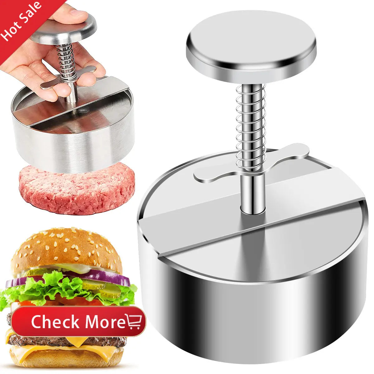 2025 Hamburger Press Hamburger Patty Maker 304 Stainless Steel Non-Stick Burger Press for Making Meat Patties and Thin Burgers