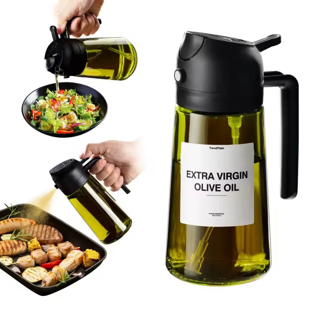 16oz/470ML Light-Blocking Dark Oil Sprayer for Cooking 2 in 1 Olive Oil Dispenser Bottle for Kitchen Dark Green Glass Oil Bottle