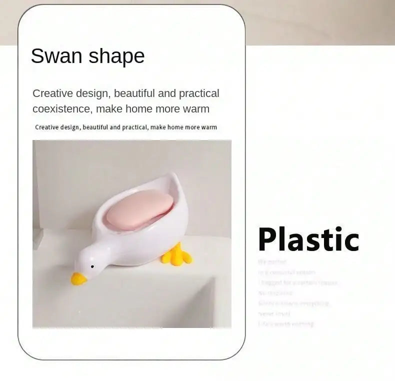 1Pc White Duck-Shaped Soap Rack, Plastic Material, Suitable for Kitchen and Bathroom Countertop Storage Box, Non-Slip Drain Soap Dish Container Bathroom Accessories