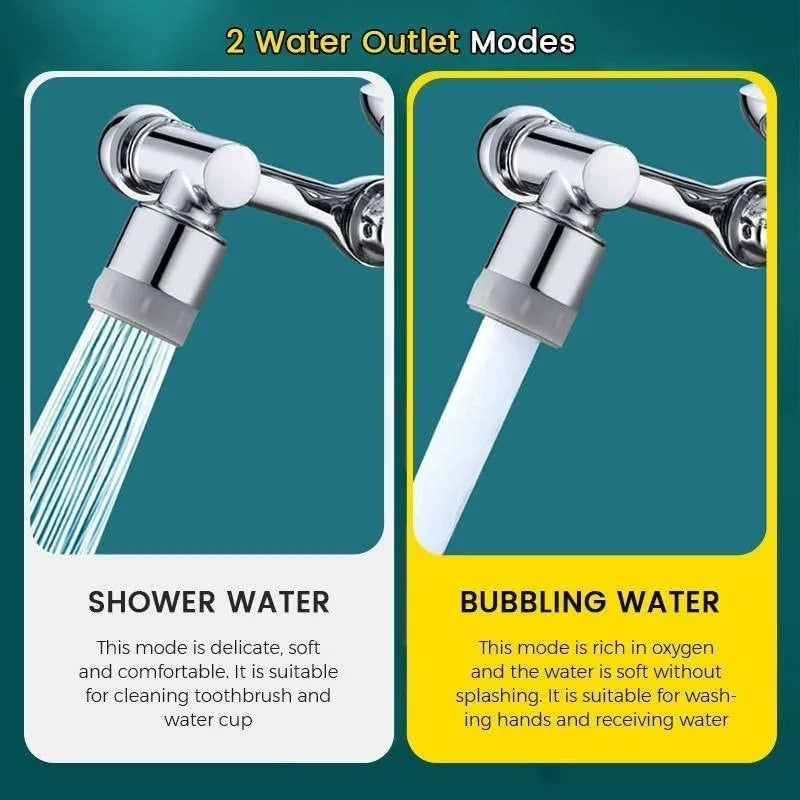 1080° Rotatable Extension Faucet Sprayer Head 2 Spray Modes Universal Bathroom Tap Extend Adapter Aerator
