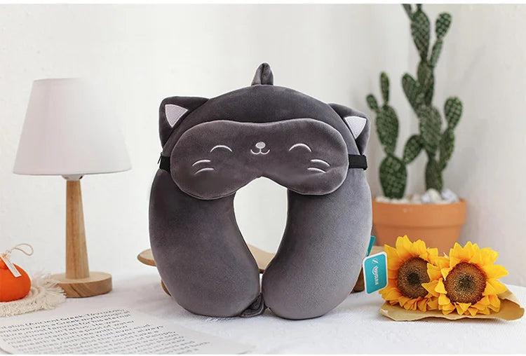 Cartoon Neck Pillow Memory Cotton U-shaped Soft Fluffy Travel Pillow Car Airplane Office Lunch Break Comfortable Sleep Headrest