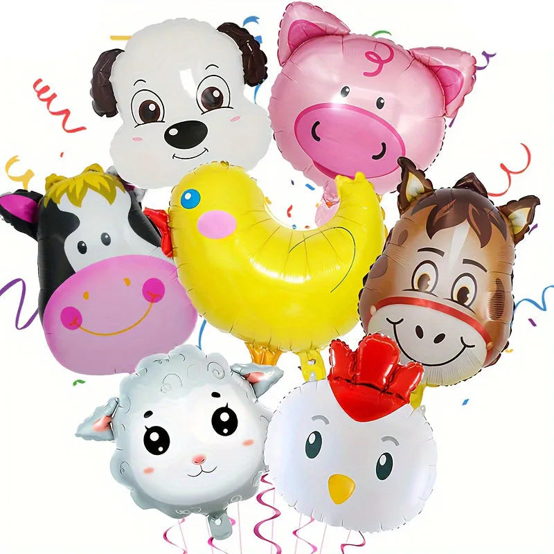 7pcs Farm Animal Balloons for Farm Birthday Party Decorations Supplies Cow Donkey Sheep Pig Chicken Foil Balloon Baby Shower