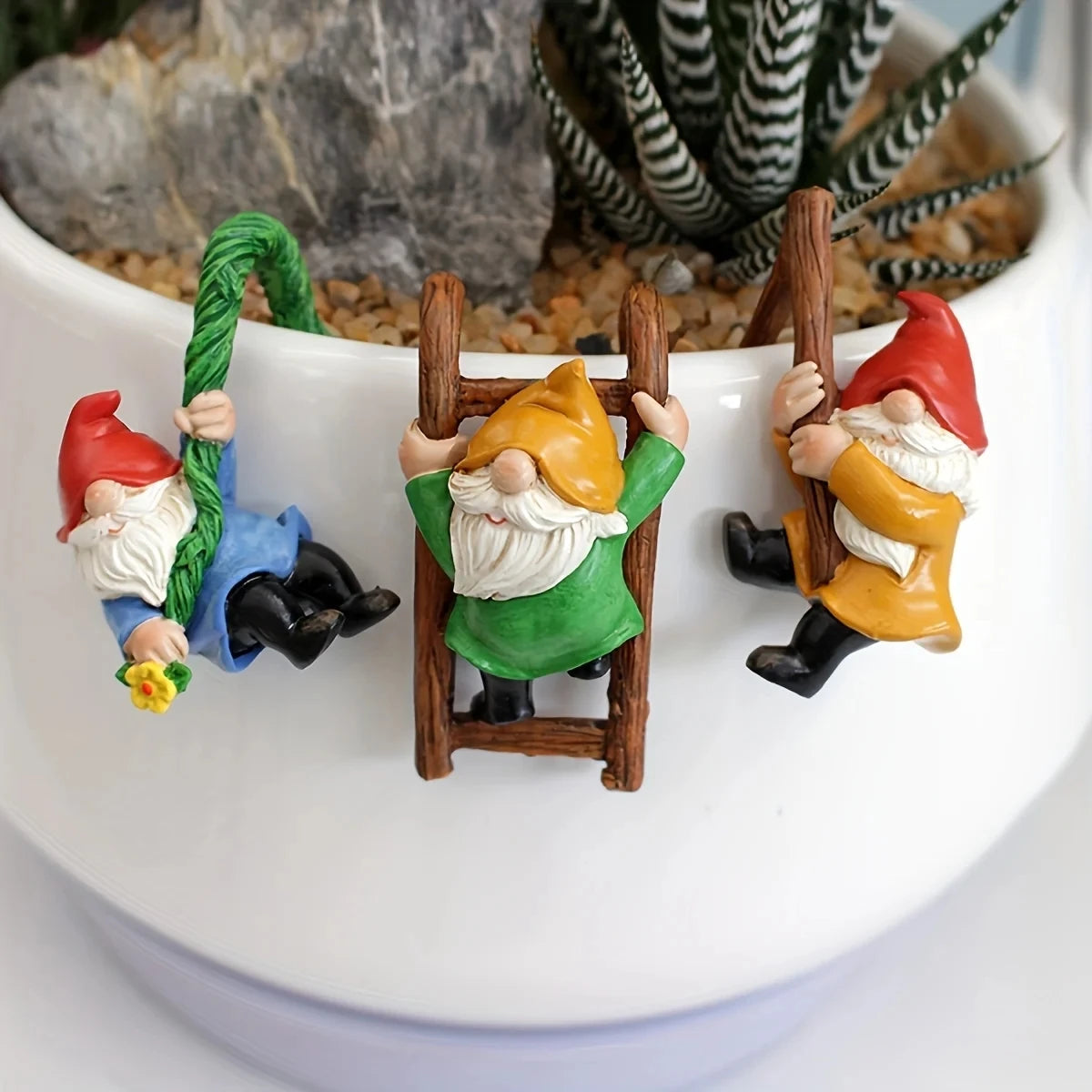 3Pc Flower Pot Dwarf Hanging Ornaments, Mini Dwarf Resin Statue, Garden Dwarf Micro Landscape Decorative Statue, Outdoor Miniature Statue Accessories,