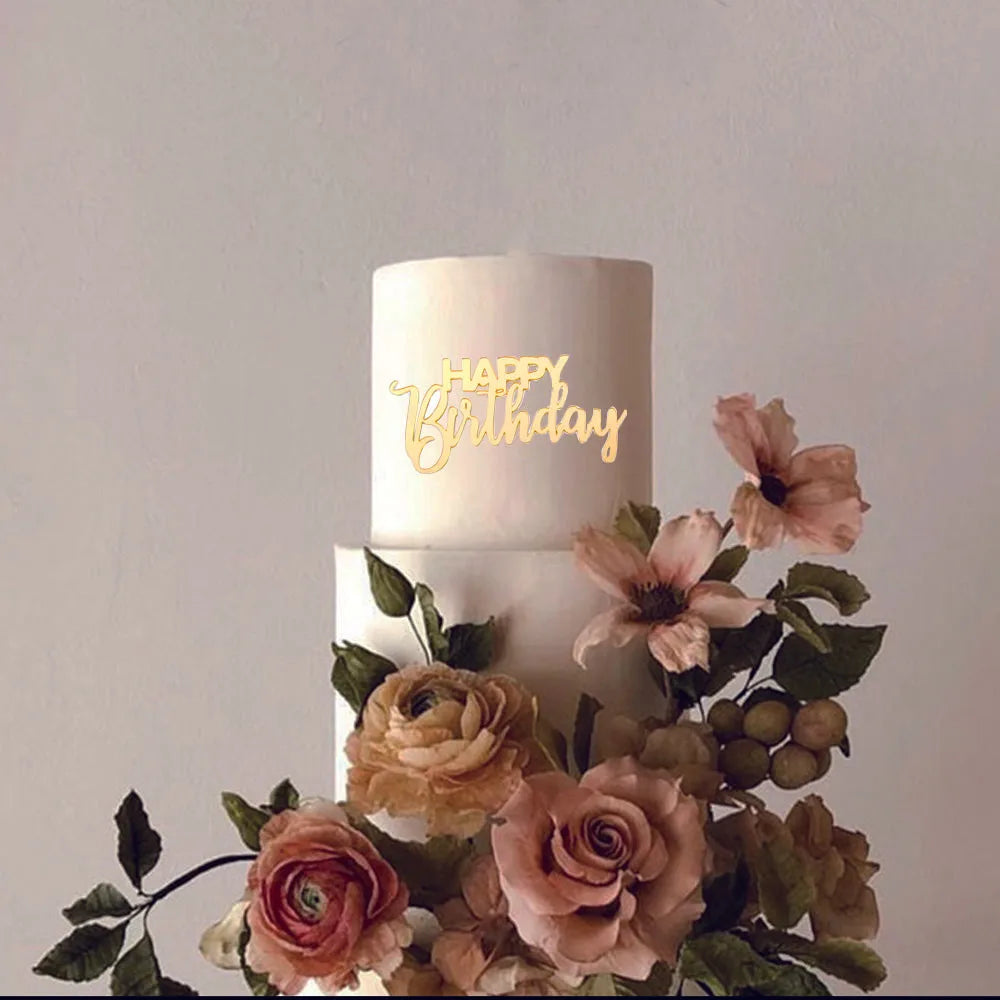 8pcs Acrylic Cake Topper Set Happy Birthday Cake Topper Side Decorations for Party Cakes