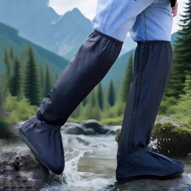 Reusable Anti-Slip PU Leather Waterproof Shoes Cover Water Boots Cycling Hiking Overshoes Rain Snow Wet Sand Shoes Protectors