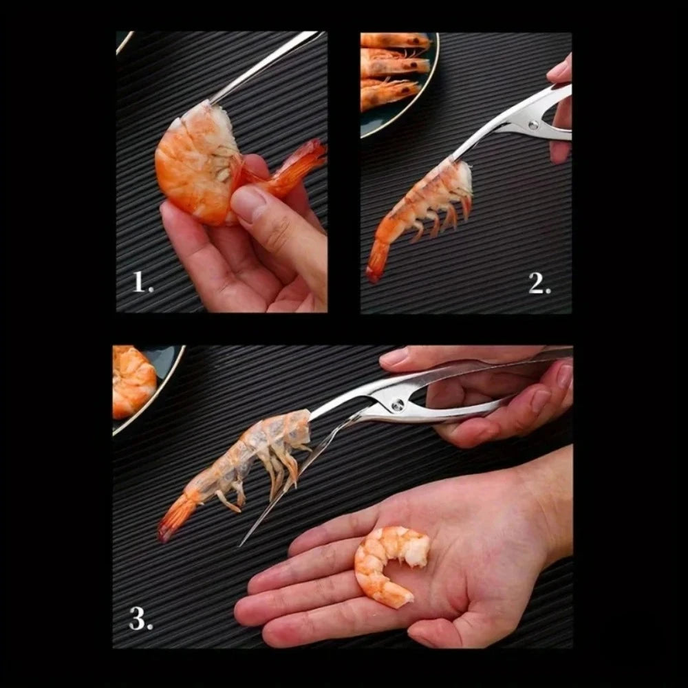 Stainless Steel Shrimp Deveined Device - Ergonomic Fishbone Design，Easy Shell Removal，Kitchen Seafood Preparation Gadget