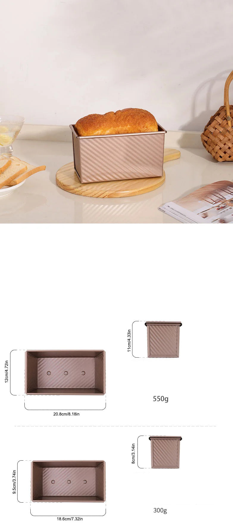 1Pcs Rectangle Loaf Pan with Cover Bread Baking Mould Cake Toast Non-Stick Toast Box with Lid Aluminized Steel Bread Mould