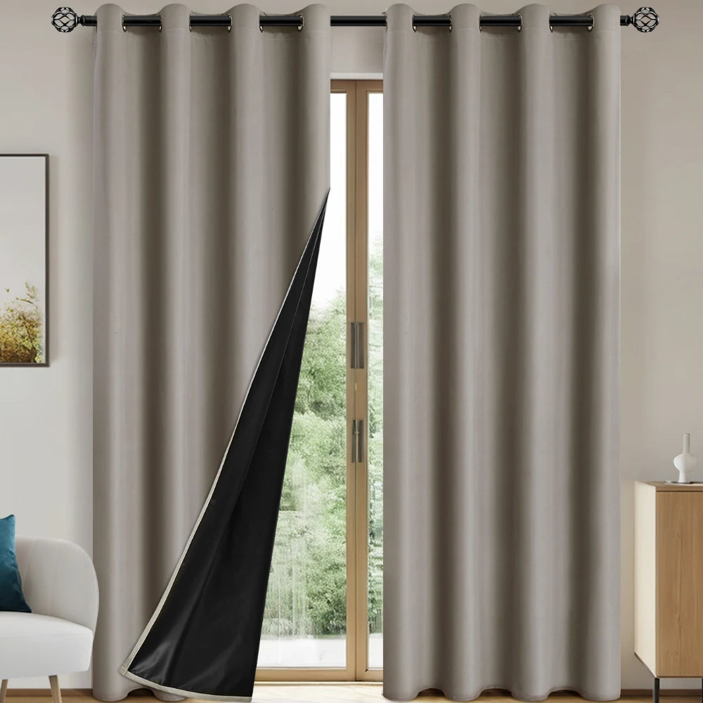 1pc Solid Blackout Curtains with Grommets, Total Privacy Drapes for Bedroom