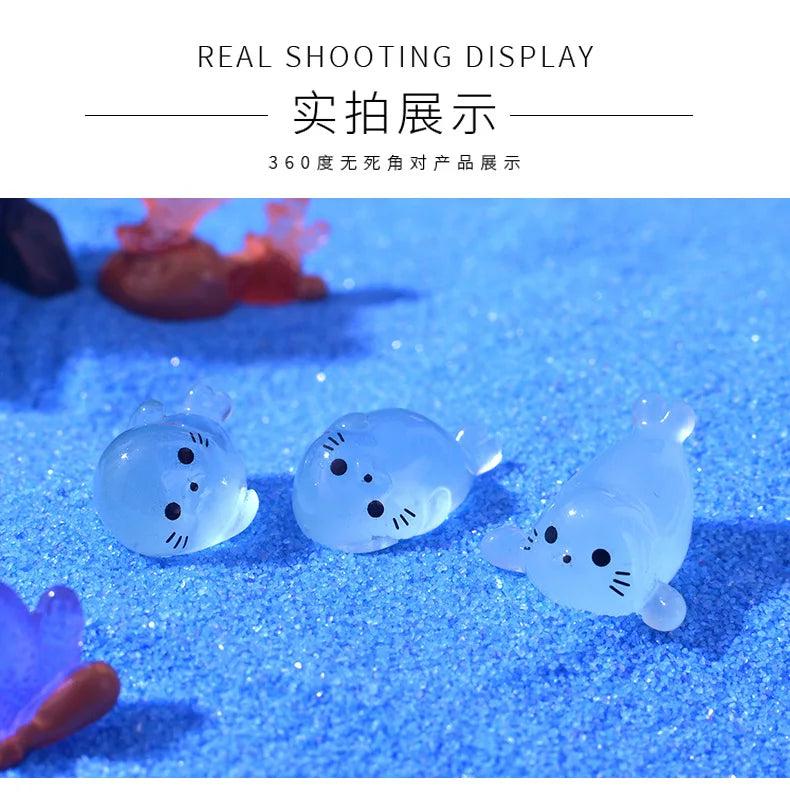 10/20/50pcs Kawaii Luminous Mini Seal Pup Resin Glow At Night Marine Animal Figurines Ornament Fairy Garden DIY Accessories