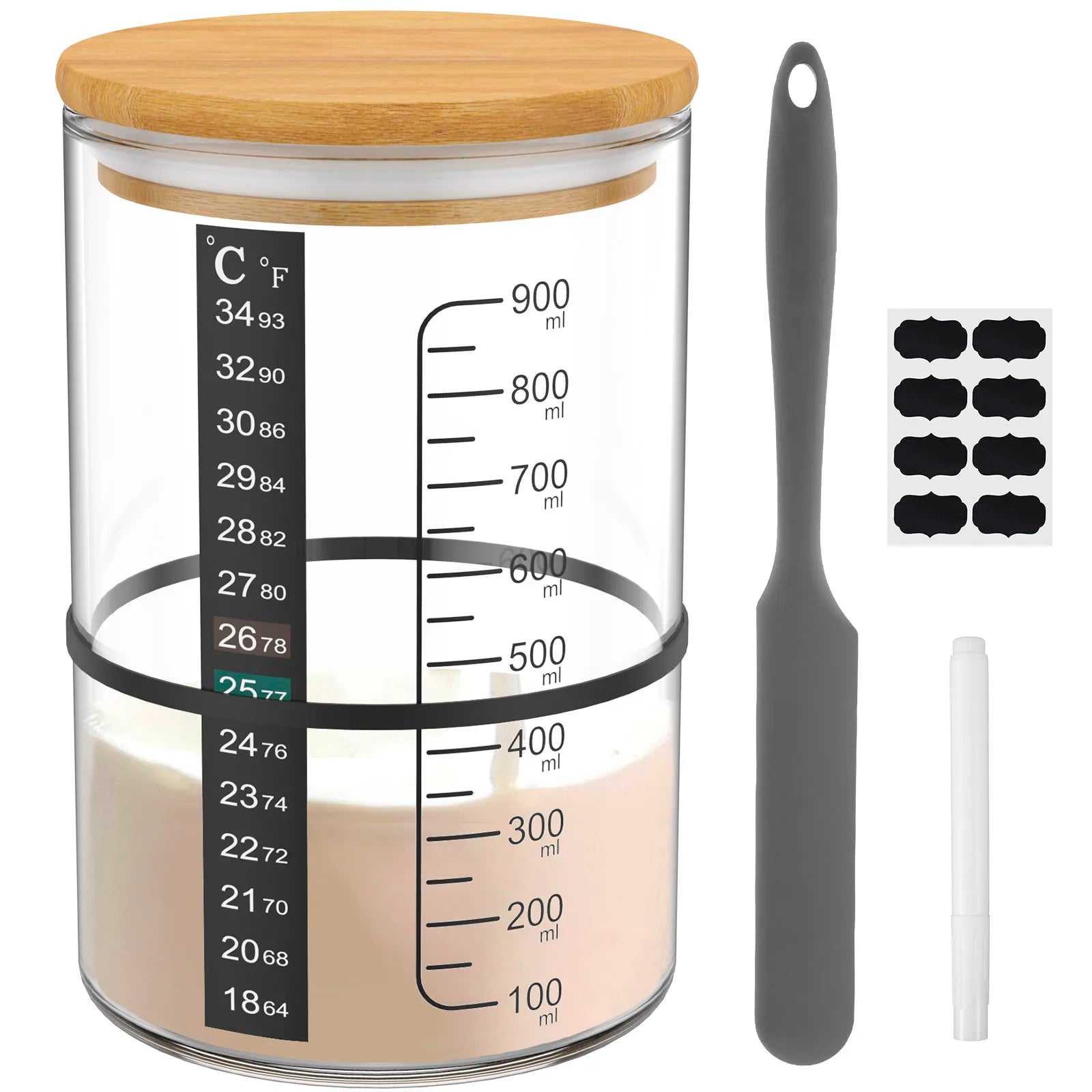 Sourdough Fermentation Jar 900ml Sourdough Starter Container Clear Glass Jar Sourdough Baking Supplies Wide Mouth with Lid