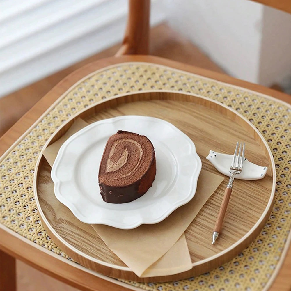 Round Wooden Serving Tray 21/27/30cm Wood Platte Decorative Tray for Coffee Home Table Breakfast Dinner Tea Food Tray