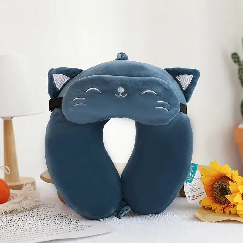 Cartoon Neck Pillow Memory Cotton U-shaped Soft Fluffy Travel Pillow Car Airplane Office Lunch Break Comfortable Sleep Headrest