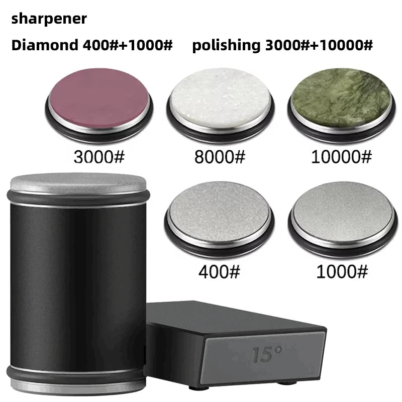 New Rolling Knife Sharpener Double Sided Diamond Sharpening Stone 15_20° Degree Magnetic Angle Roller Sharpening for Kitchen