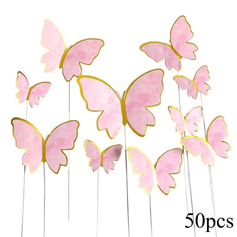 10/50pcs Butterfly Cake Toppers, Elegant Purple & Pink Paper Decorations for Birthday, Wedding, Parties, DIY Baking Accessories