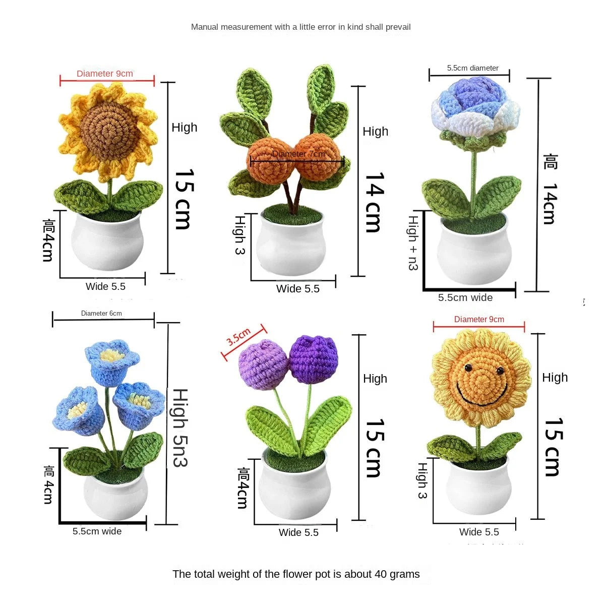 DIY Handwoven Mini Potted Flower Rose Office Desktop Ornamental Potted Plants Woolen Thread Finished Product Home Decoration